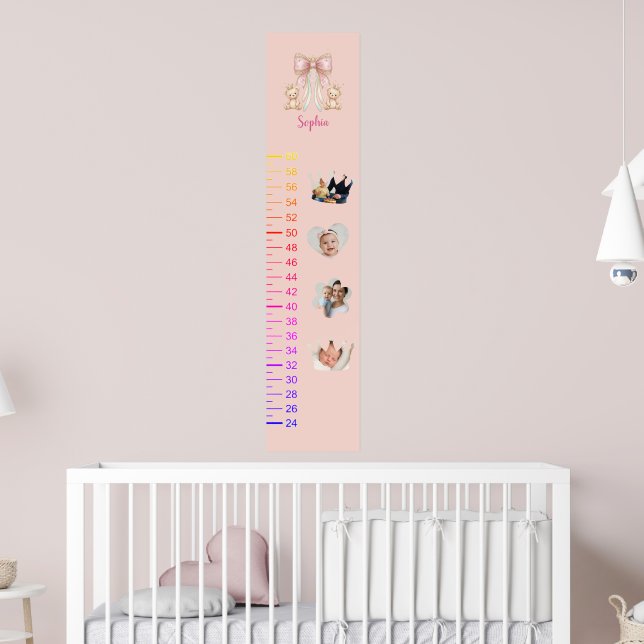Adorable Teddy Bear Growth Chart with 4 Photos Poster (Barnkammare 2)