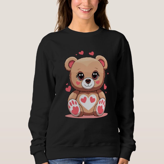 Adorable Teddy Bear with Hearts Romantic Valentine T Shirt (Framsida)