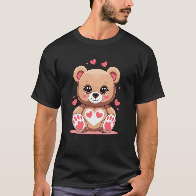 Adorable Teddy Bear with Hearts Romantic Valentine T Shirt (Framsida)