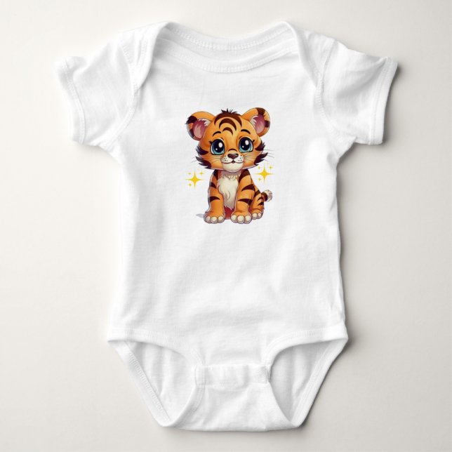 Adorable Tiger Cub Baby Bodysuit . T Shirt (Framsida)