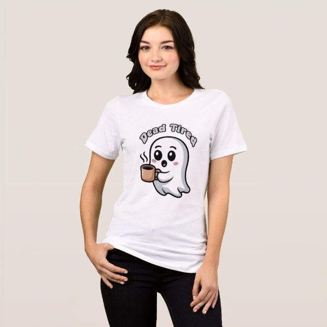 Adorable Tired Ghost Holding Coffee Mug T Shirt (Framsida Full)