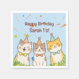 Adorable Trio of Birthday Cats | Custom Name & Age Pappersservett