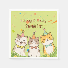 Adorable Trio of Birthday Cats | Custom Name & Age Pappersservett