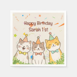 Adorable Trio of Birthday Cats | Custom Name & Age Pappersservett