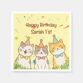 Adorable Trio of Birthday Cats | Custom Name & Age Pappersservett