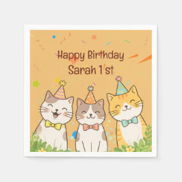 Adorable Trio of Birthday Cats | Custom Name & Age Pappersservett