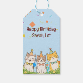 Adorable Trio of Birthday Cats | Custom Name & Age Presentetikett