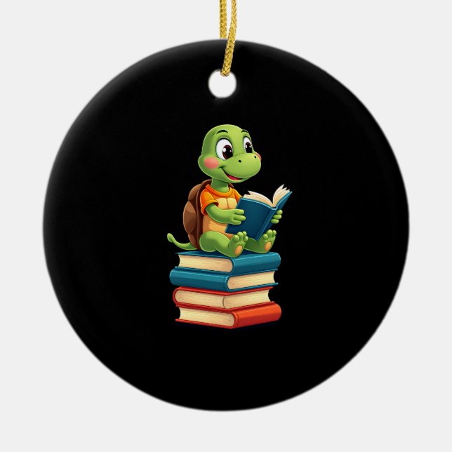 Adorable Turtle Reading Books (4) Julgransprydnad Keramik (Framsidan)
