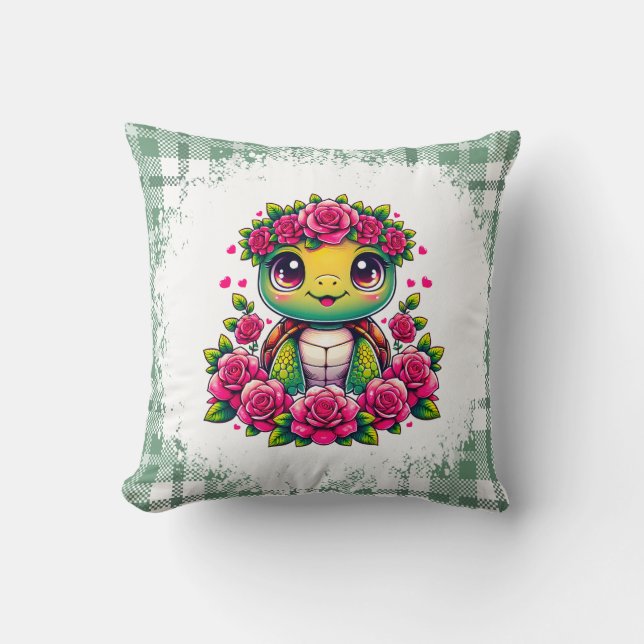 Adorable Turtle with Floral Crown Kudde (Framsida)