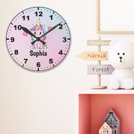 Adorable Unicorn Multicolor Decoration Kids Rund Klocka