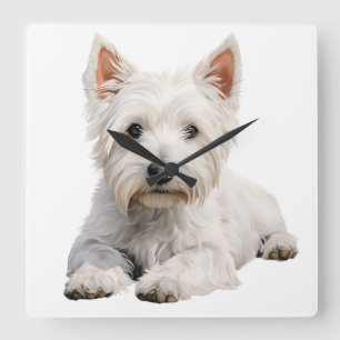 ADORABLE VÄSTER HIGHLAND WHITE TERRIER HUND FYRKANTIG KLOCKA