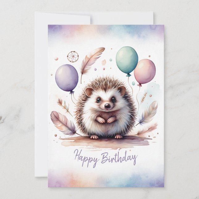 Adorable Watercolor Hedgehog Happy Birthday Julkort (Framsida)