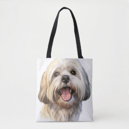 ADORABLE WATERCOLOR LHASA APSO HUND TYGKASSE