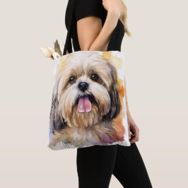 ADORABLE WATERCOLOR LHASA APSO HUND TYGKASSE