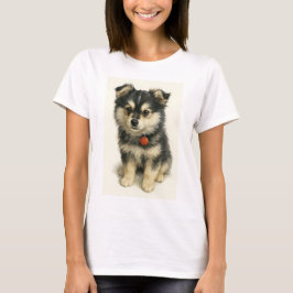 Adorable Watercolor Pomchi Puppy Portrait T Shirt