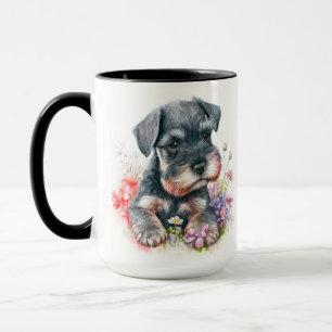 ADORABLE WATERCOLOR SCHNAUZER PUPPY HUND MUGG