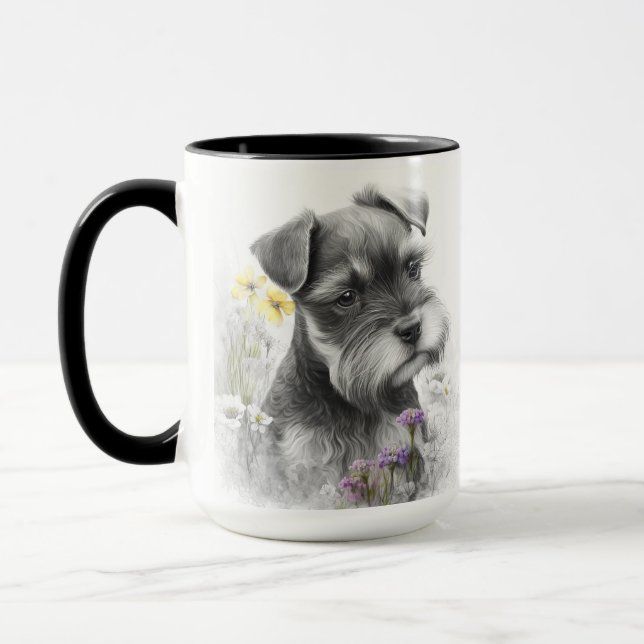 ADORABLE WATERCOLOR SCHNAUZER PUPPY HUND MUGG (Vänster)