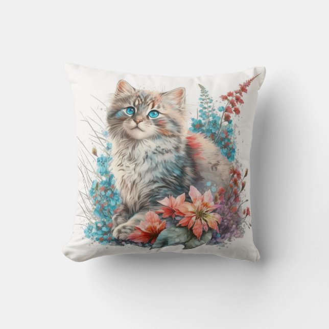 Adorable Watercolor Siberian Kittens Print Kudde (Framsida)