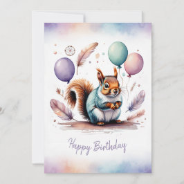 Adorable Watercolor Squirrel Happy Birthday Julkort