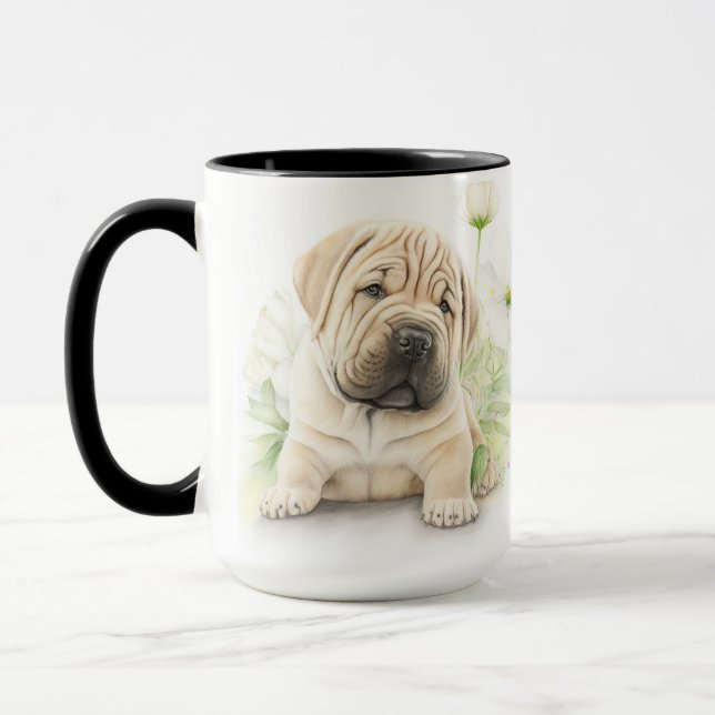 ADORABLE WATERCOLOR TAN SHAR PEI PUPPY HUND MUGG (Vänster)