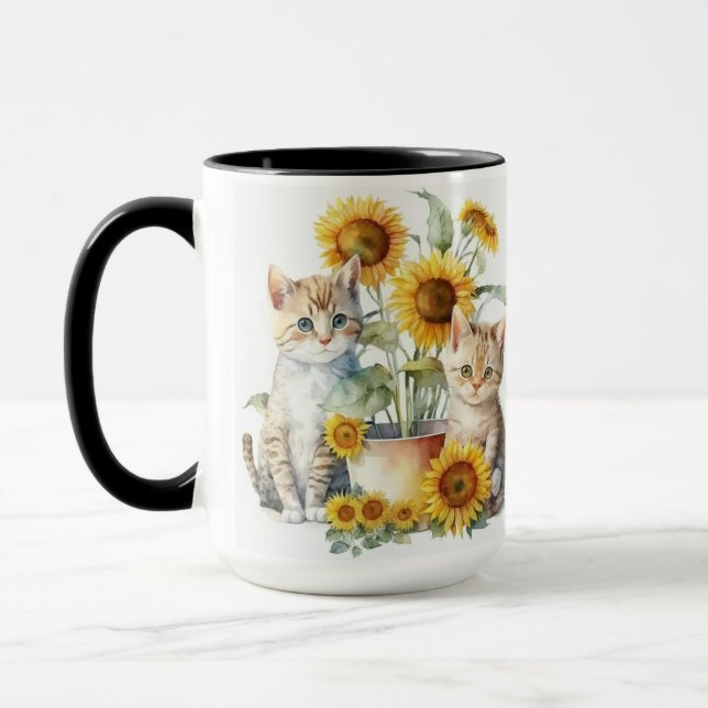 ADORABLE WATERFÄRGKITTENS with SUNFLOWERS Mugg (Vänster)