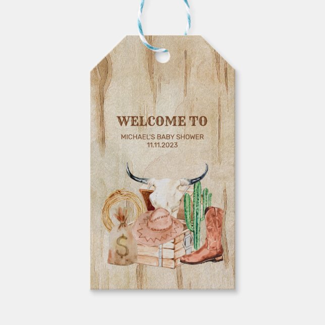 Adorable Western Cowboy Baby Shower Presentetikett (Framsidan)