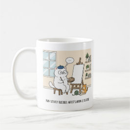 Adorable White Cat Artist Block Kitten Muse Studio Kaffemugg