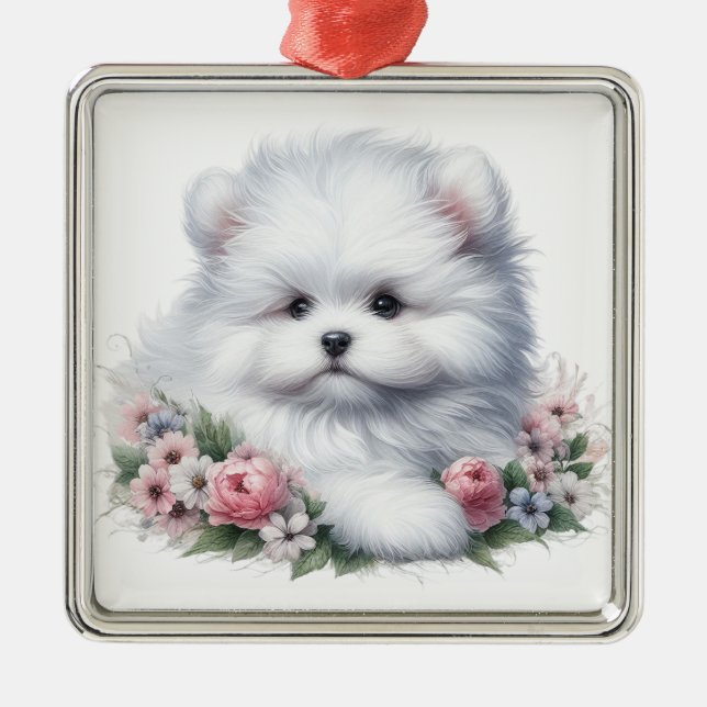 ADORABLE WHITE COTON DE TULEAR HUND JULGRANSPRYDNAD METALL (Framsidan)