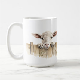 ADORABLE WHITE GOAT PEAKING over FENCE Kaffemugg