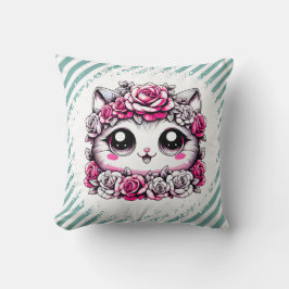 Adorable White Kitten with Rose Crown Kudde