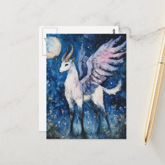 Adorable Winged Fantasy Goat Full Moon Vykort