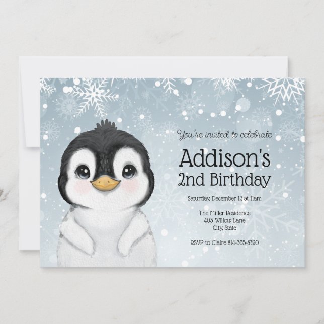 Adorable Winter Penguin Birthday invitation Inbjudningar (Framsida)