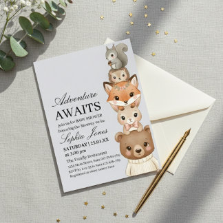 Adorable Woodland Animals Baby Shower Invitation Inbjudningar
