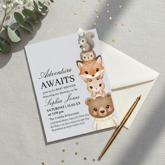 Adorable Woodland Animals Baby Shower Invitation Inbjudningar (Skapare uppladdad)