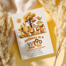 Adorable ZOO Animals WILD ONE Safari 1st Birthday Inbjudningar