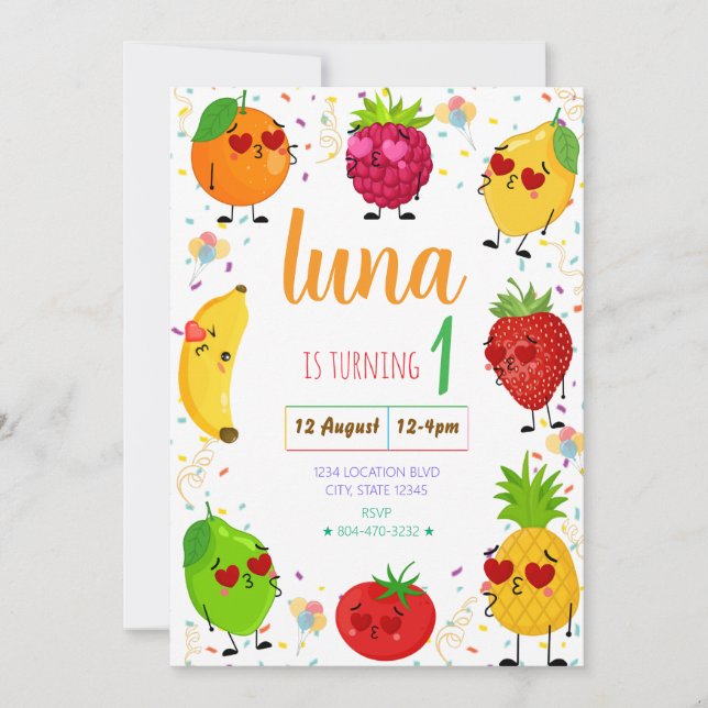 AdorableFruit Födelsedagsinbjudan Inbjudningar (Framsida)