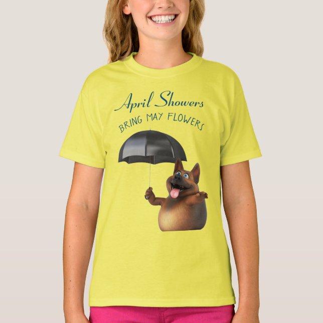 Adorables 3D Universe Cute Hund April Showers T Shirt (Framsida)