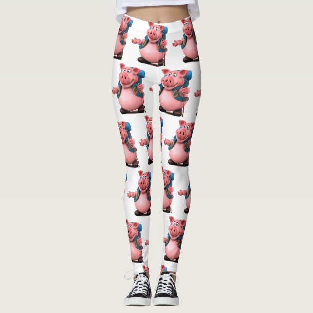 Adorables 3D Universe Pig BackPacker  Leggings (Framsida)
