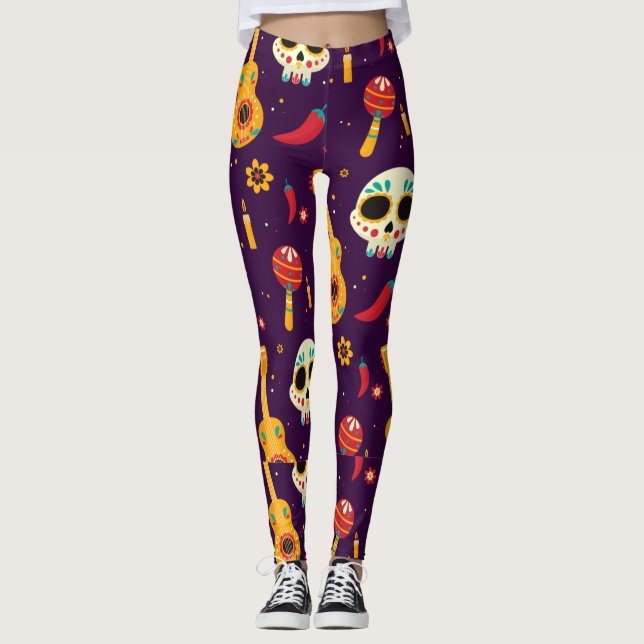 Adorables Day of the dead Calavara Stil Yoga Leg Leggings (Framsida)