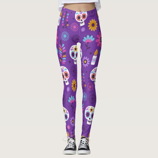 Adorables Day of the dead Calavara Stil Yoga Leggings (Framsida)