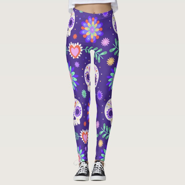 Adorables Day of the dead Calavara Stil Yoga Leggings (Framsida)