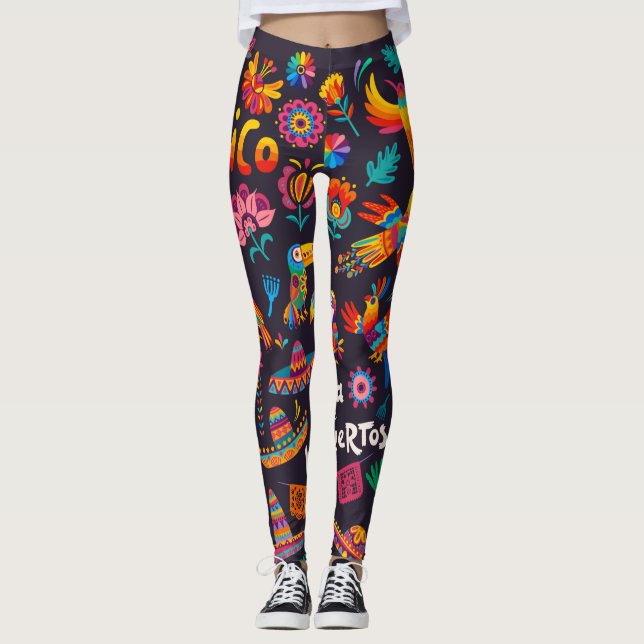 Adorables Day of the dead Calavara Stil Yoga Leggings (Framsida)