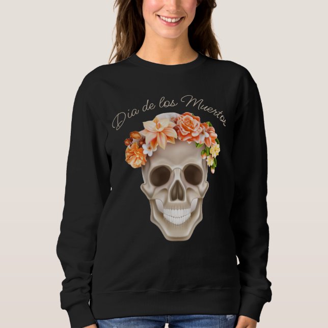 Adorables Day of the dead Skull Calavara Flowers T Shirt (Framsida)