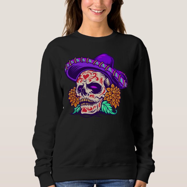 Adorables Day of the dead Skull Lila Hat T Shirt (Framsida)