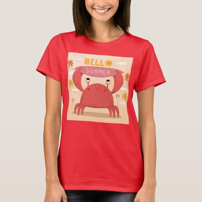 Adorables Funny Crab Hej Sommar T Shirt (Framsida)