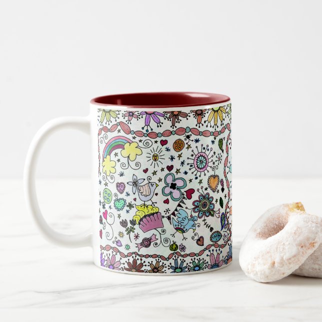 Adorables Lycklig Lycklig Joy Joy Doodles Två-Tonad Mugg (Med munk)
