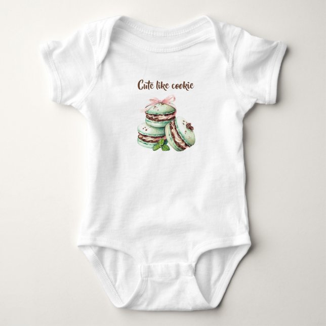 Adorably Sweet ‘Cute Like Cookie’ Macaron Bodysuit T Shirt (Framsida)
