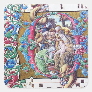 ADORATION AV MAGI, NATIVITETSMONOGRAM MED DOLFIN FYRKANTIGT KLISTERMÄRKE