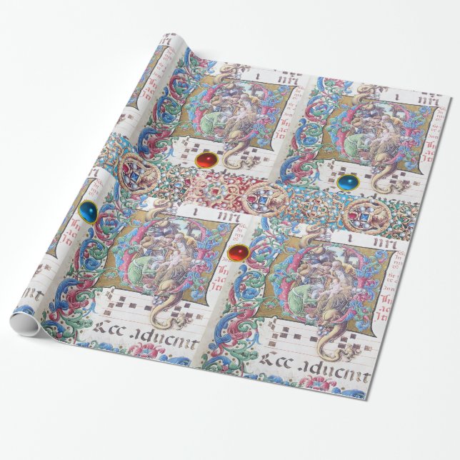ADORATION AV MAGI, NATIVITETSMONOGRAM MED DOLFIN PRESENTPAPPER (Utrullad)