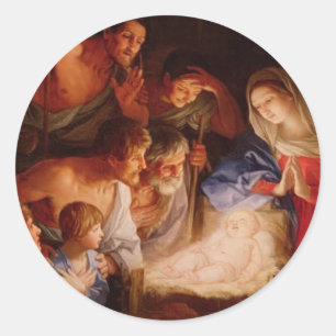 Adoration-of-baby-Jesus-by-shepherds-reni Runt Klistermärke